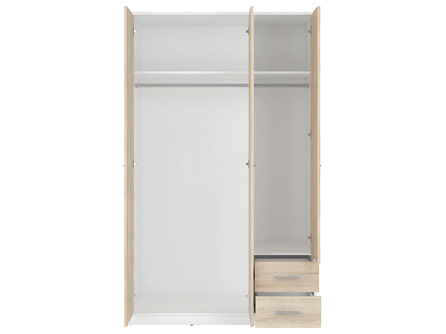 Armoire 3 portes 2 tiroirs Ewen Blanc et Bois