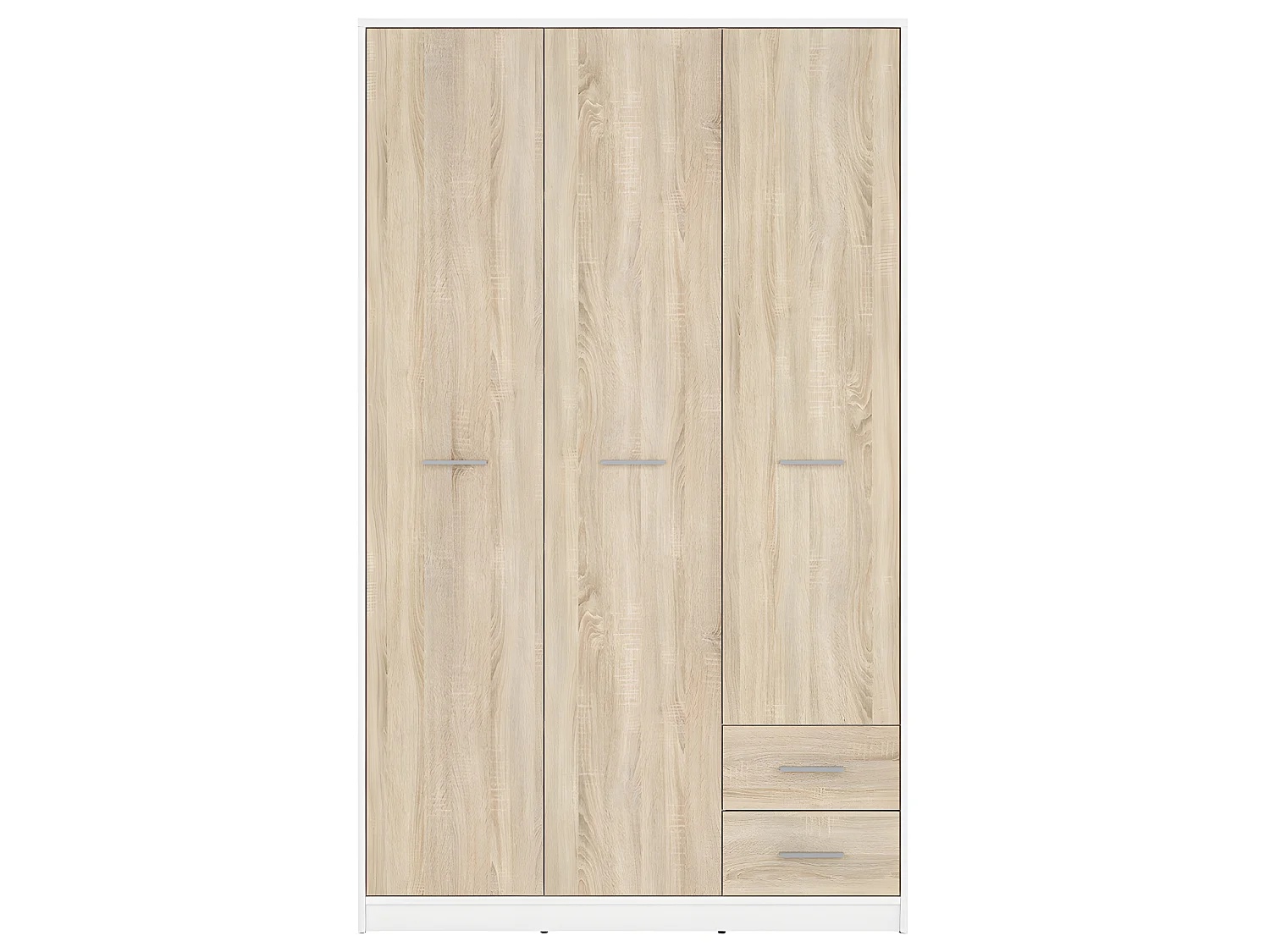 Armoire 3 portes 2 tiroirs Ewen Blanc et Bois