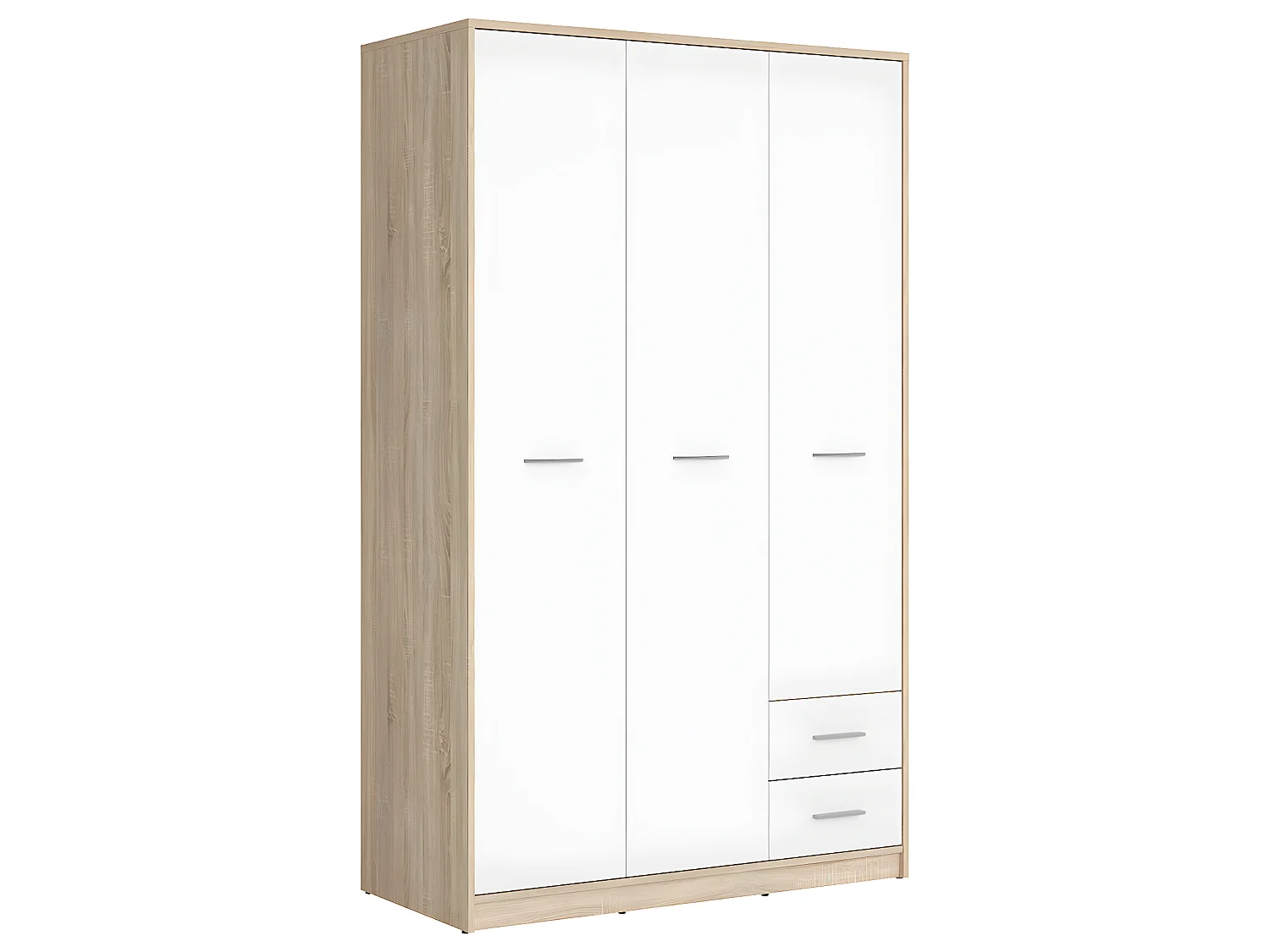 Armoire 3 portes 2 tiroirs Ewen Bois et Blanc
