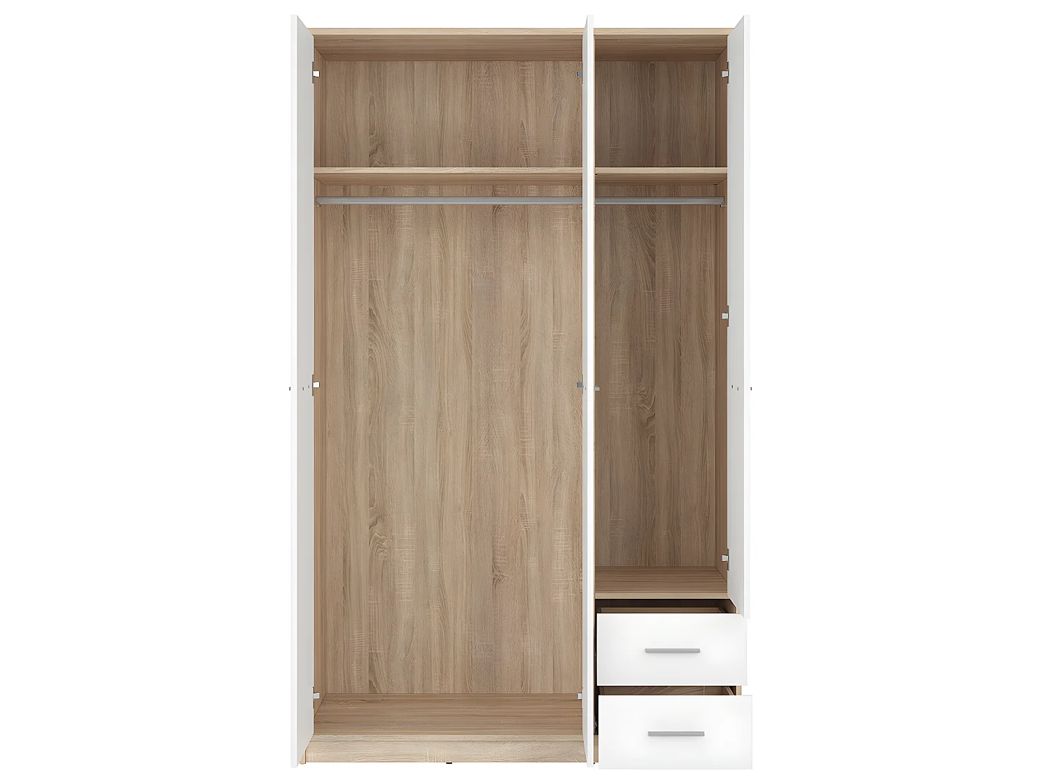 Armoire 3 portes 2 tiroirs Ewen Bois et Blanc