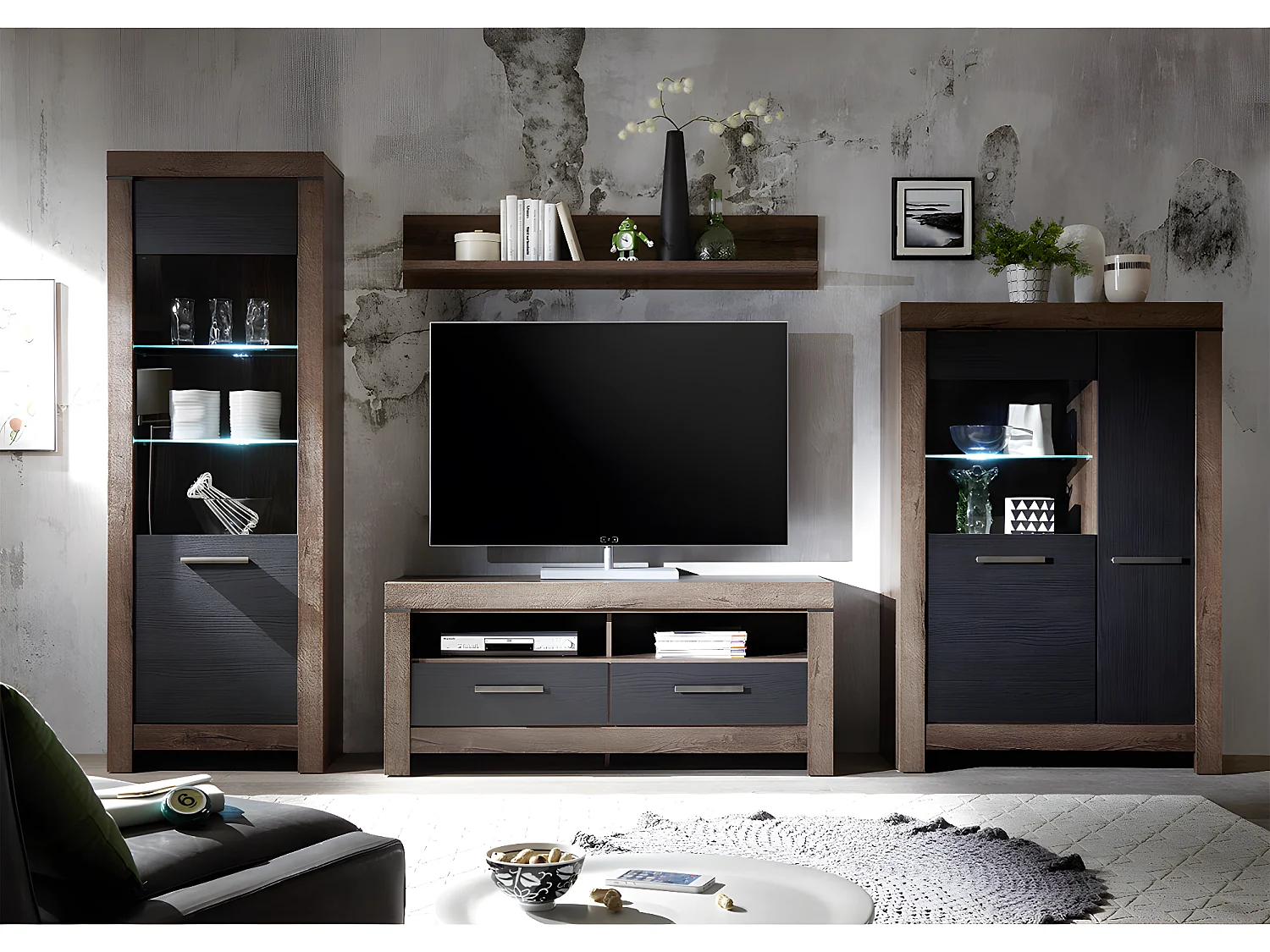 Adam Hout en Zwart 2-deurs vitrinekast