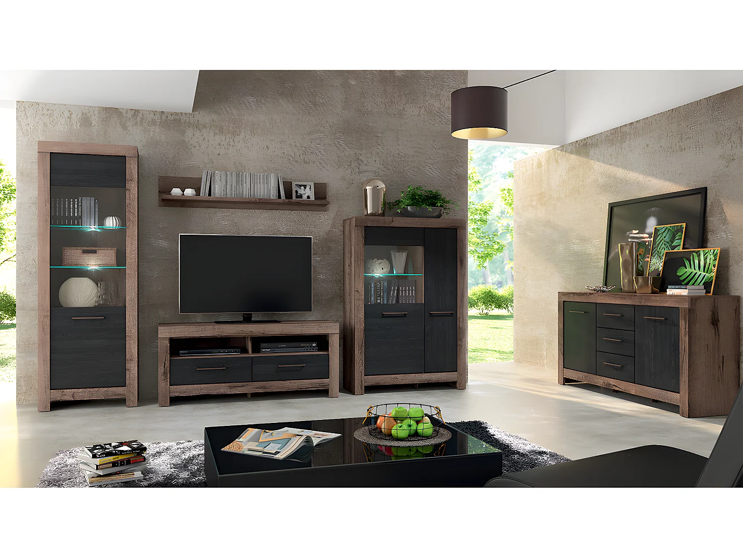 Adam Hout en Zwart 2-deurs vitrinekast