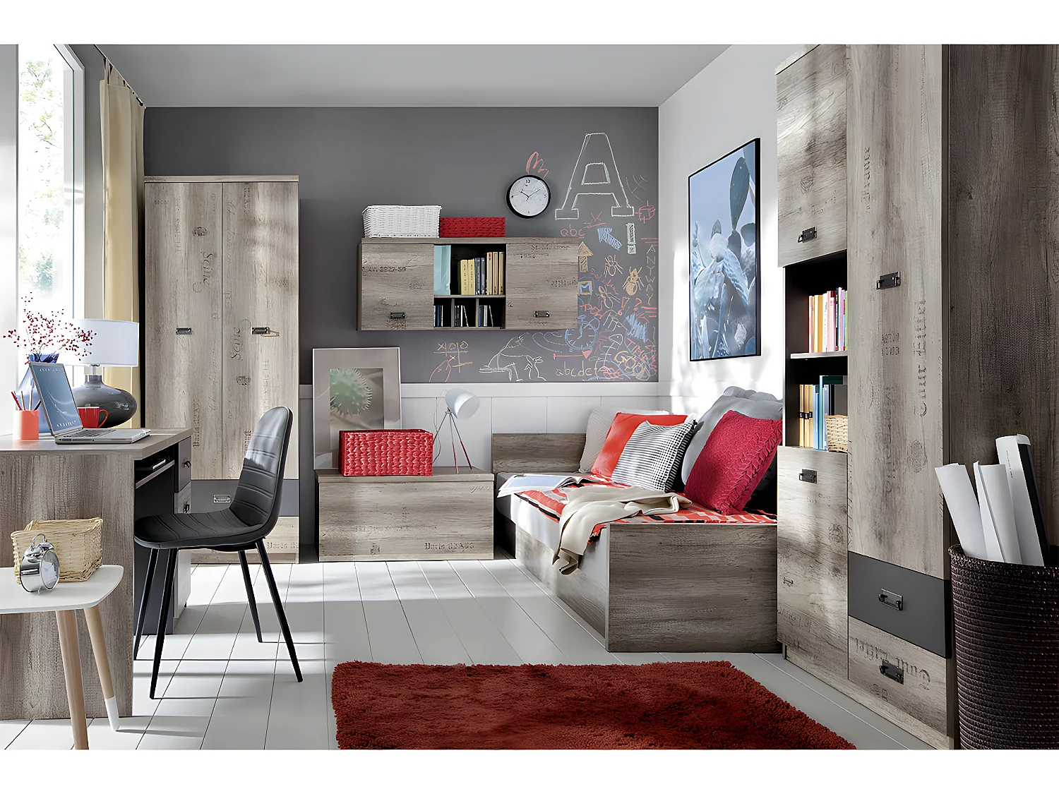 Bureau 1 porte 1 tiroir Abel Bois et Gris