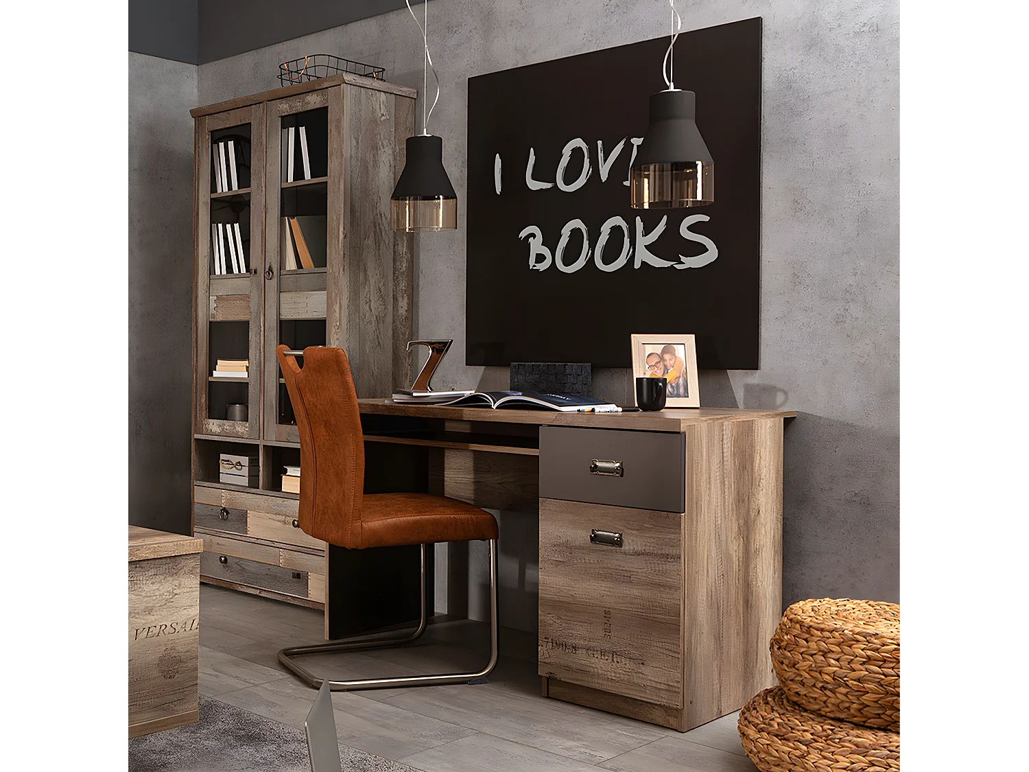 Bureau 1 porte 1 tiroir Abel Bois et Gris