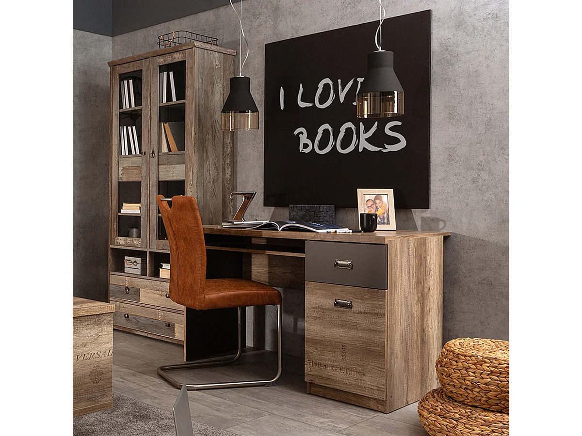Bureau 1 porte 1 tiroir Abel Bois et Gris