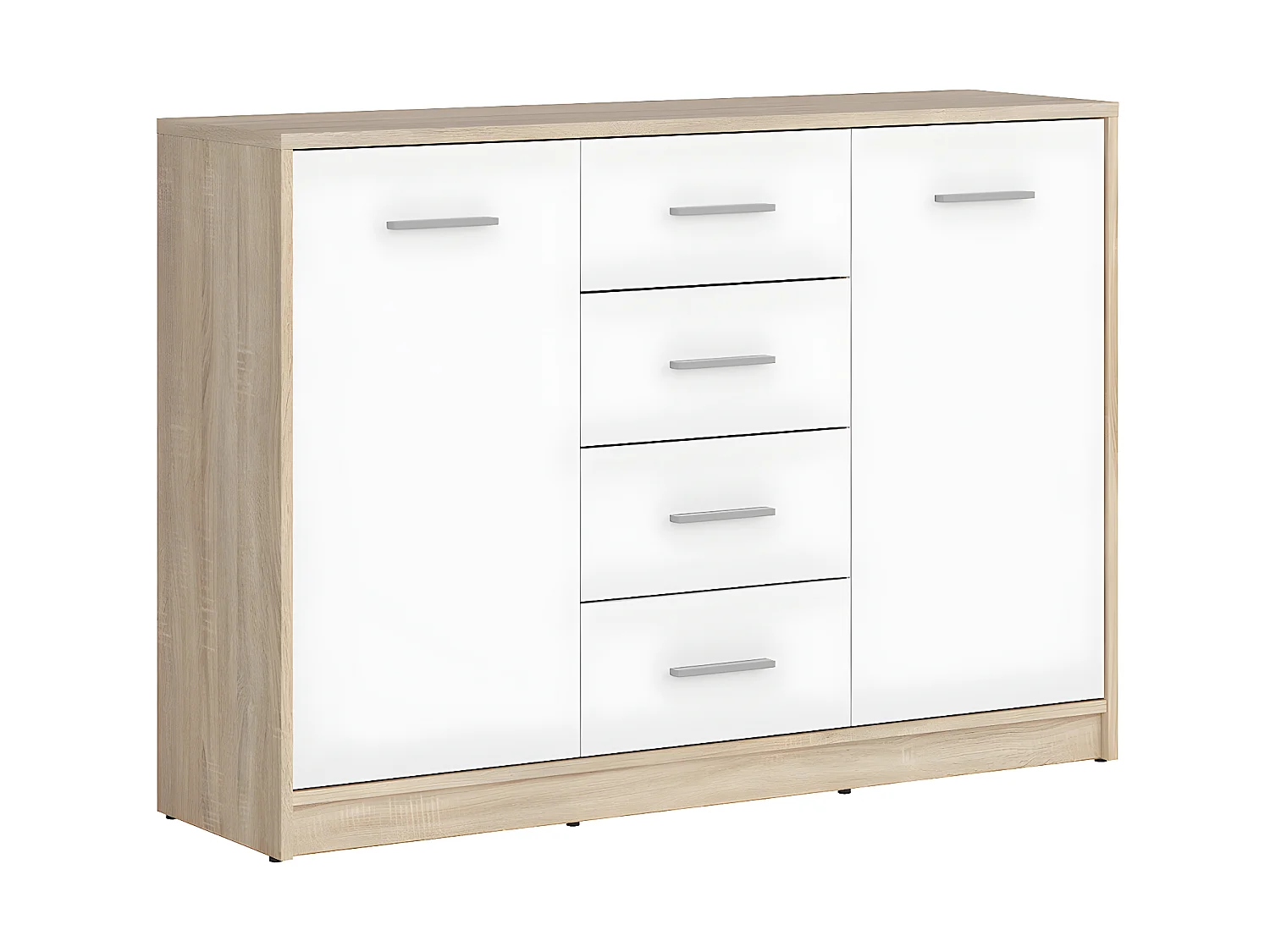 Aparador 2 portas 4 gavetas Ewen madeira e branco 84cm