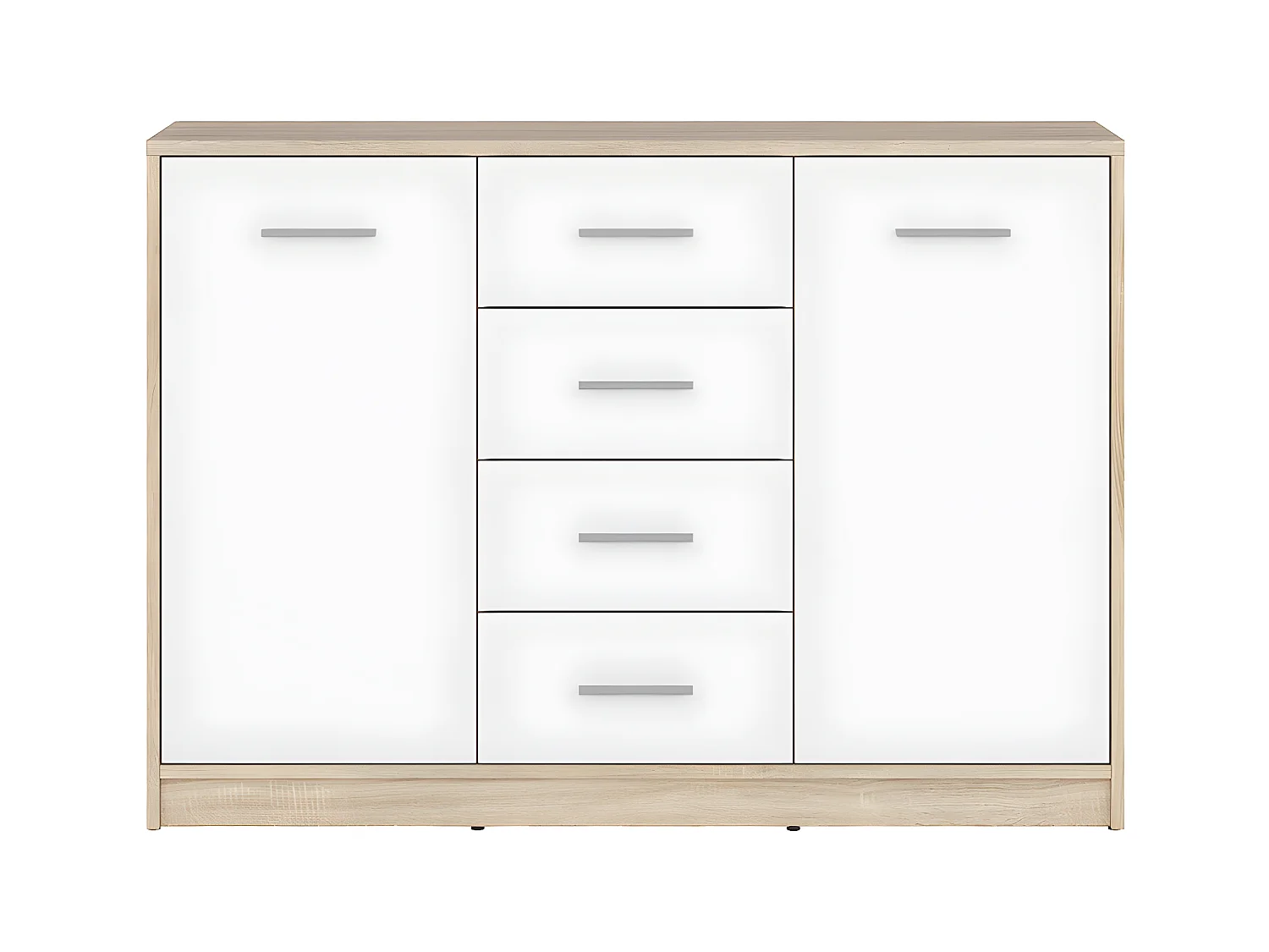 Aparador 2 portas 4 gavetas Ewen madeira e branco 84cm