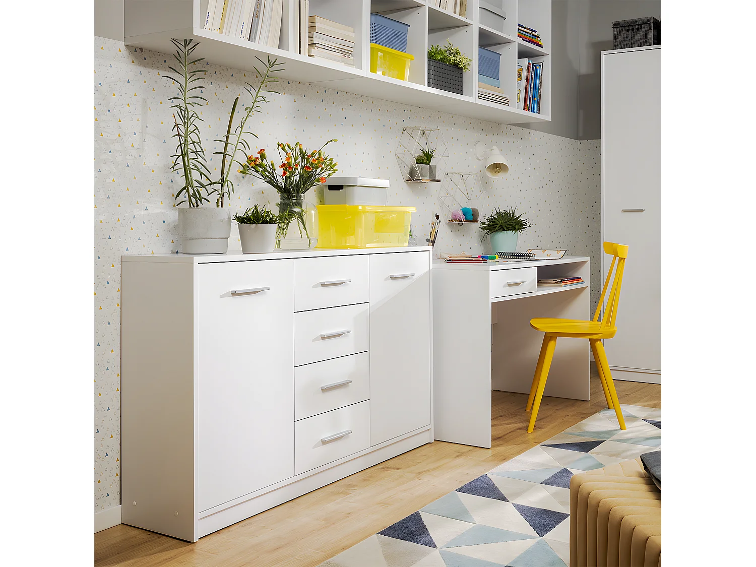 Buffet 2 portes 4 tiroirs Ewen Blanc