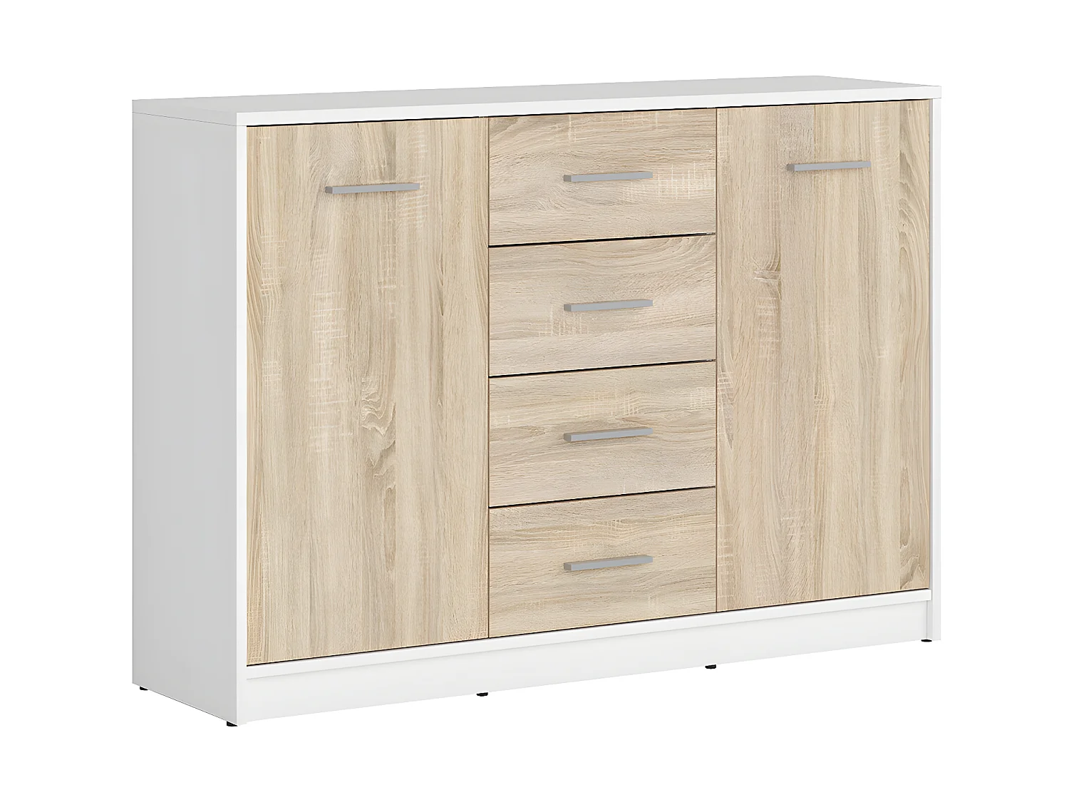 Buffet 2 portes 4 tiroirs Ewen Blanc et Bois