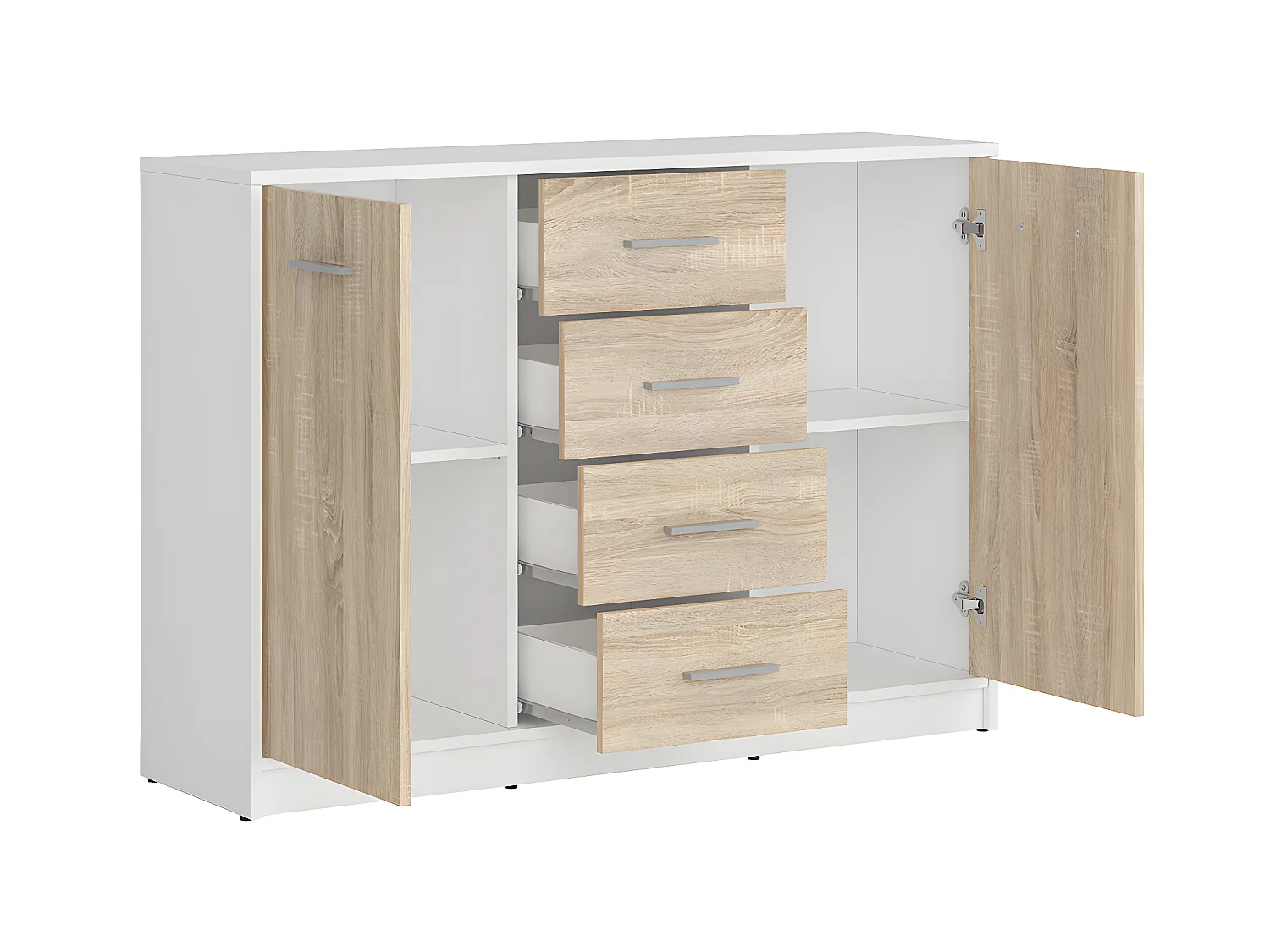 Buffet 2 portes 4 tiroirs Ewen Blanc et Bois