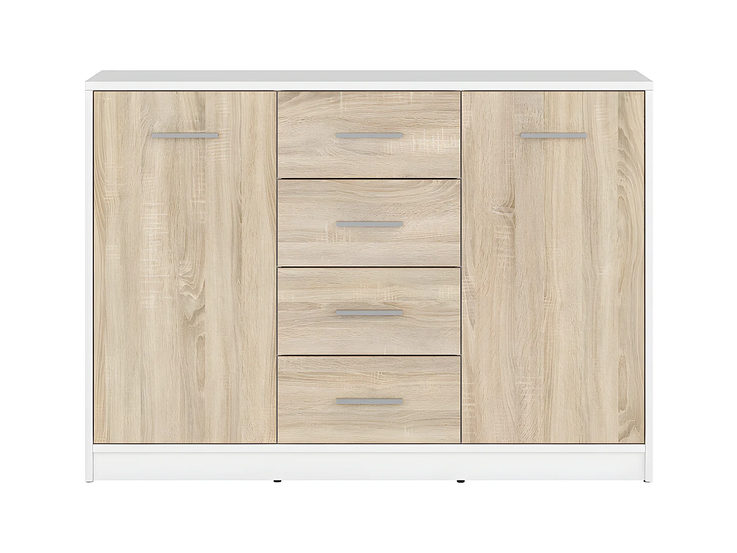 Buffet 2 portes 4 tiroirs Ewen Blanc et Bois