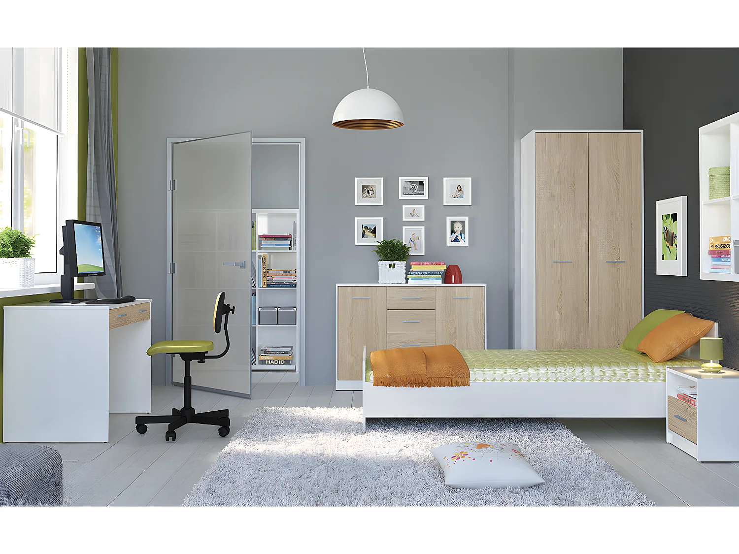 Buffet 2 portes 4 tiroirs Ewen Blanc et Bois