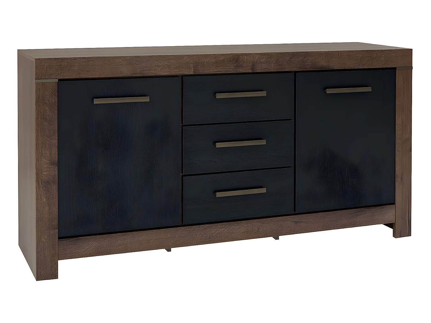 Aparador 2 portas 3 gavetas Adam madeira e preto 85cm