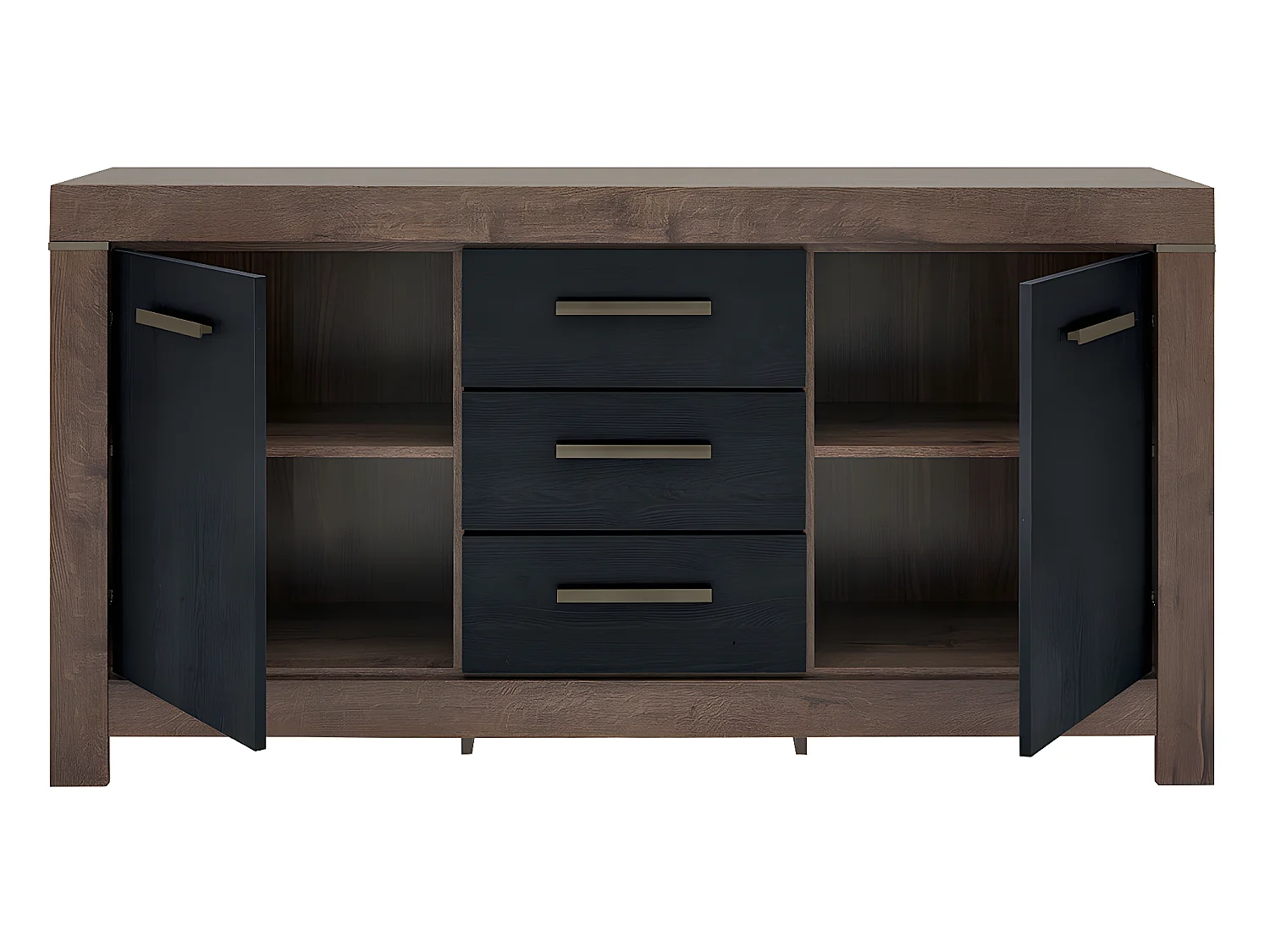 Aparador 2 portas 3 gavetas Adam madeira e preto 85cm