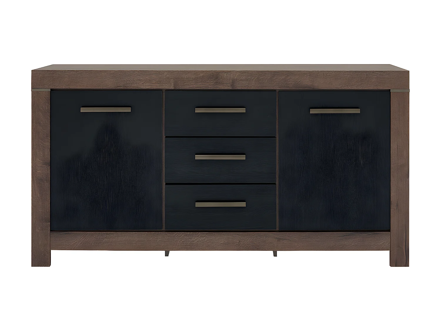 Aparador 2 portas 3 gavetas Adam madeira e preto 85cm