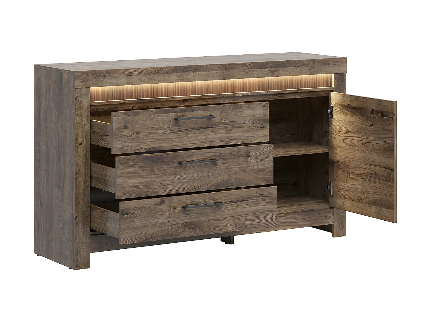 Amaury Houten 1-deurs dressoir met 3 LED laden