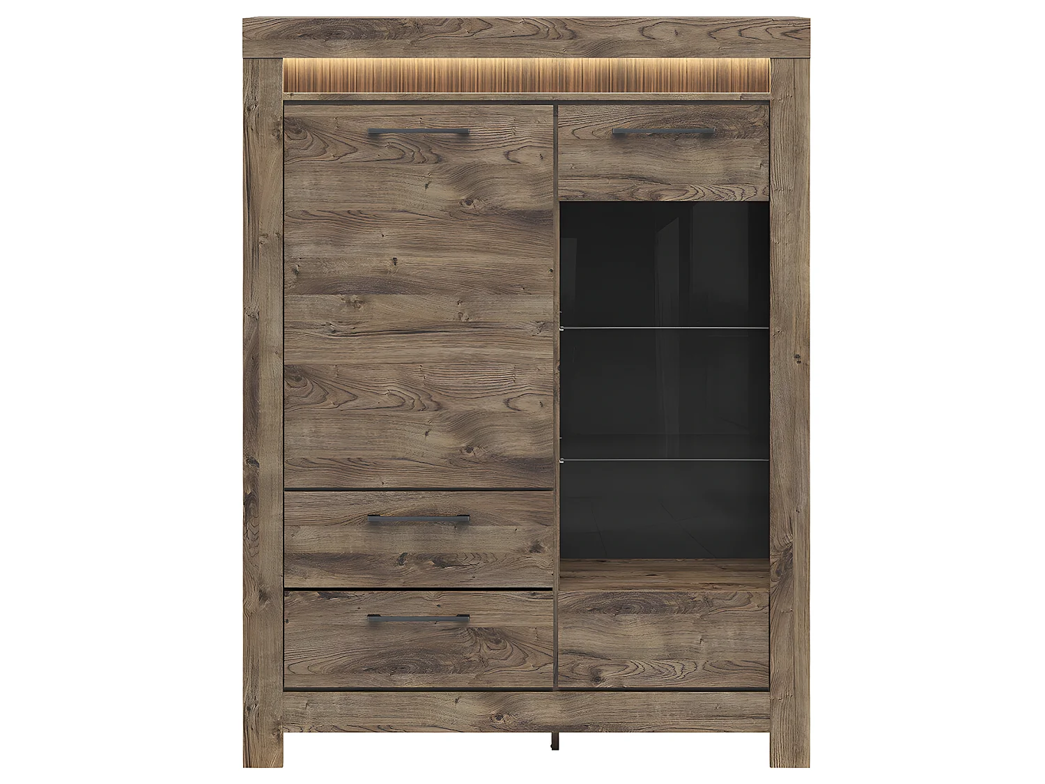 Vaisselier 2 portes 2 tiroirs LED inclus Amaury Bois