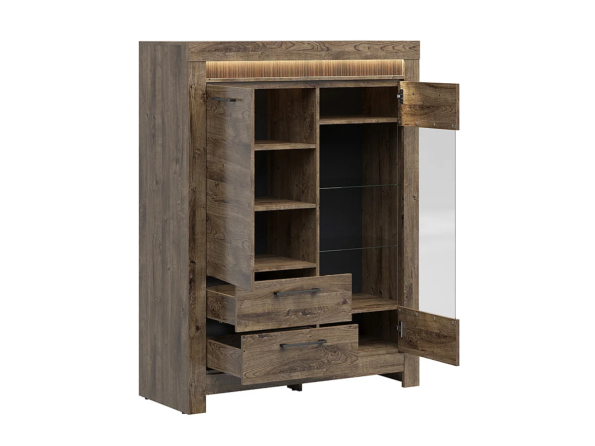 Vaisselier 2 portes 2 tiroirs LED inclus Amaury Bois