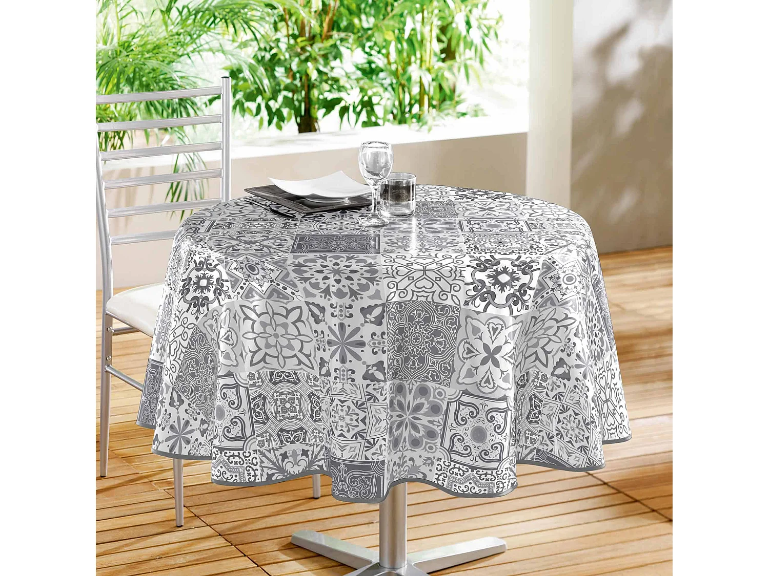 Nappe Ronde Toile Cirée "Persane" 160cm Gris