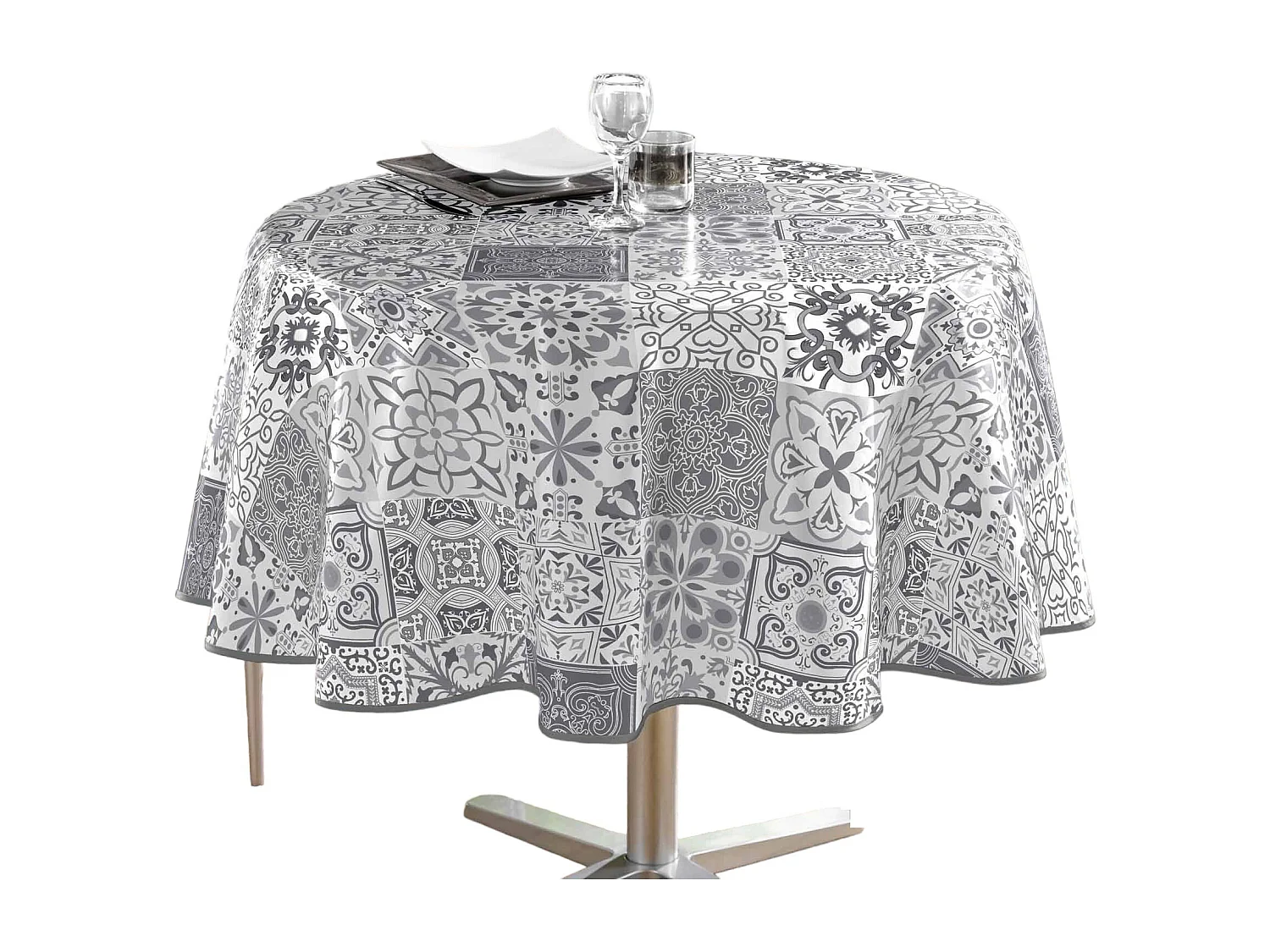 Nappe Ronde Toile Cirée "Persane" 160cm Gris