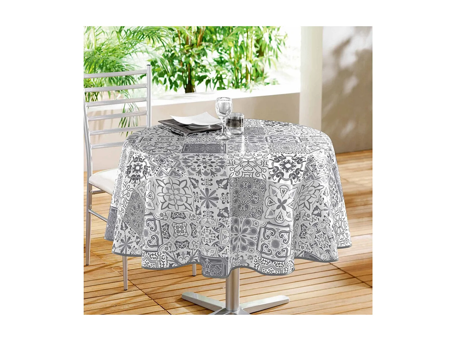 Nappe Ronde Toile Cirée "Persane" 160cm Gris