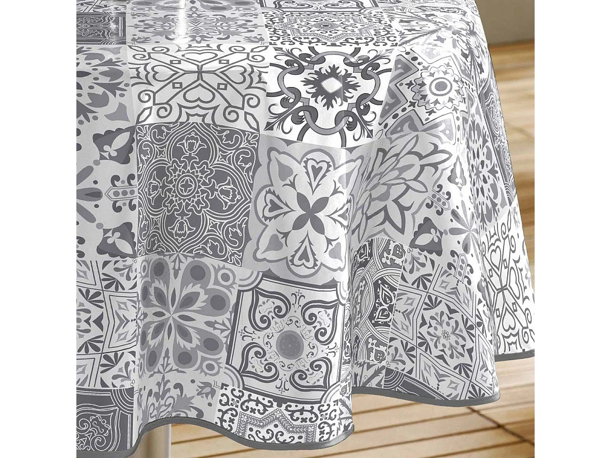 Nappe Ronde Toile Cirée "Persane" 160cm Gris