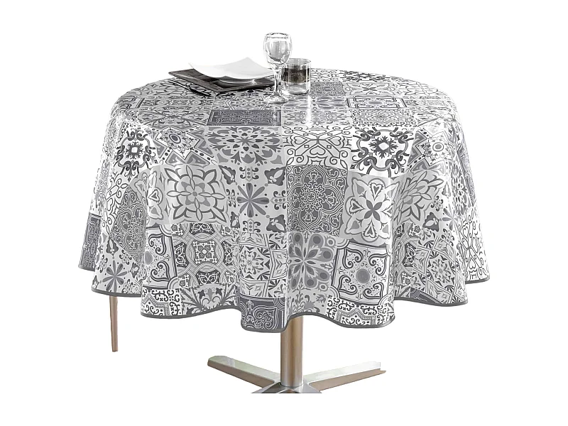 Nappe Ronde Toile Cirée "Persane" 160cm Gris