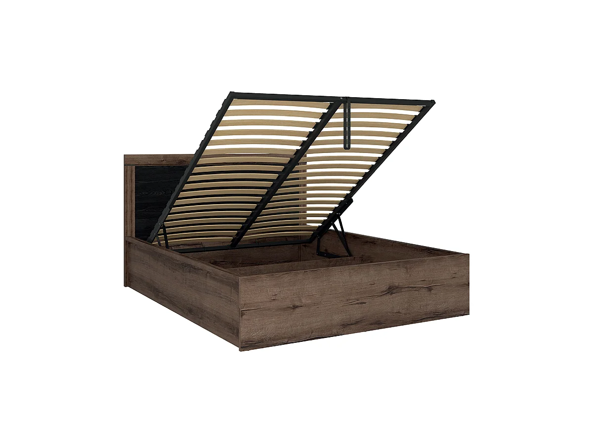 Lit coffre 160x200 sommier inclus Adam Bois et Noir
