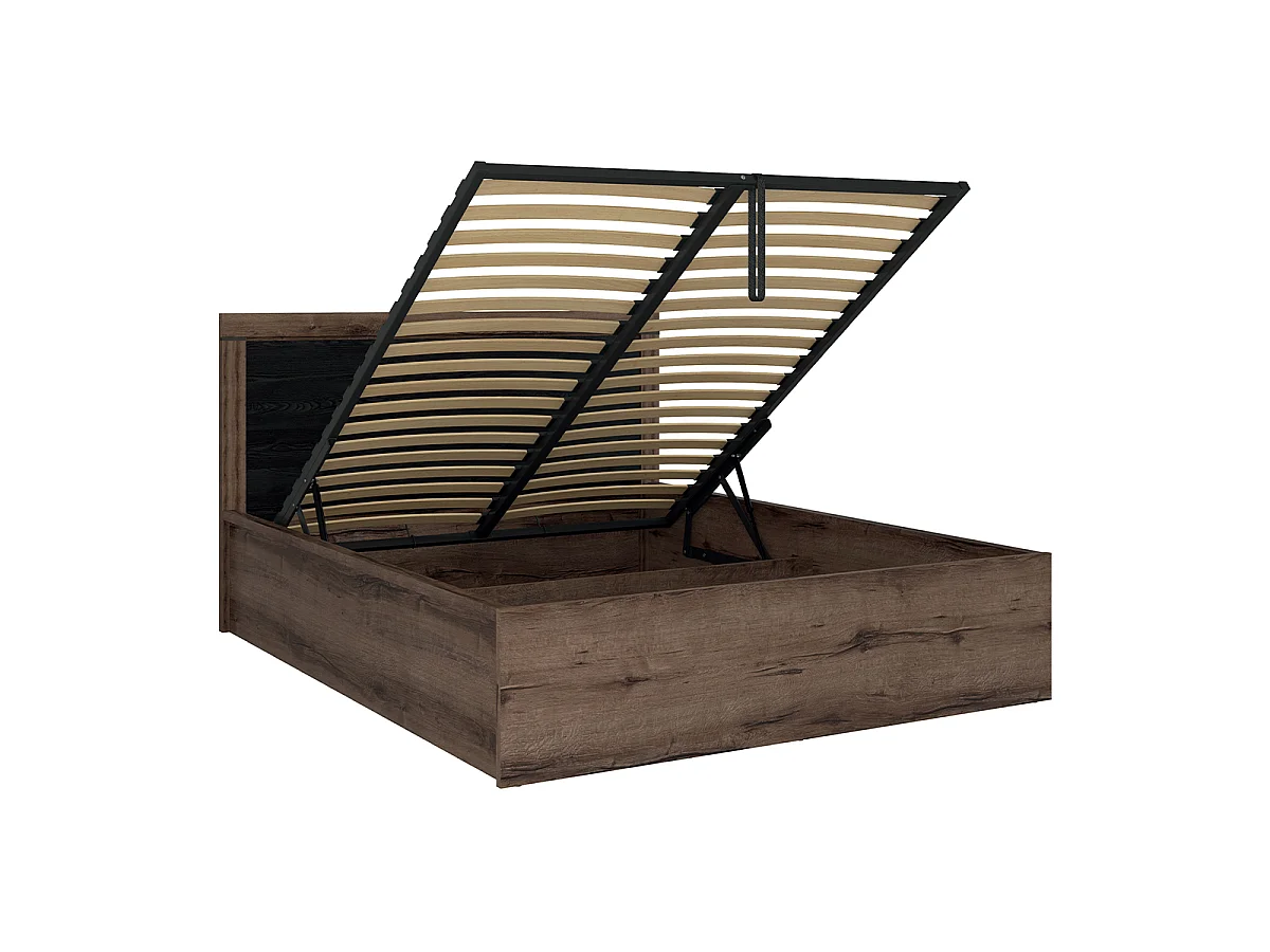 Lit coffre 160x200 sommier inclus Adam Bois et Noir