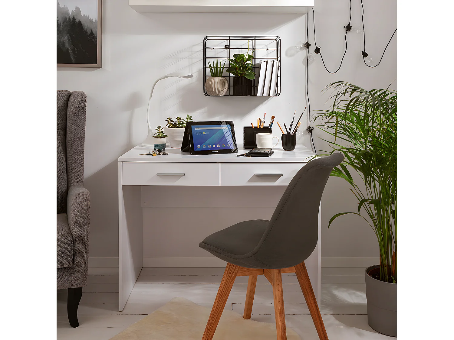 Secretária 2 gavetas Ewen branco 76cm