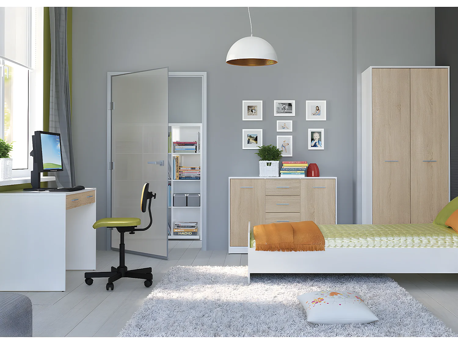 Secretária 2 gavetas Ewen madeira e branco 76cm