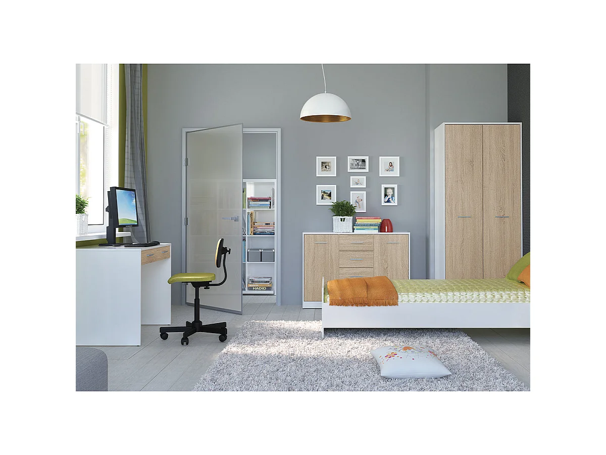 Secretária 2 gavetas Ewen madeira e branco 76cm