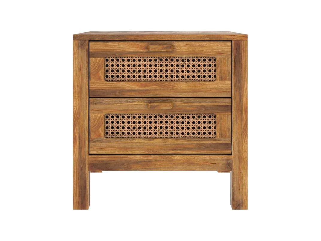 Table de chevet 2 tiroirs en cannage - Tiki