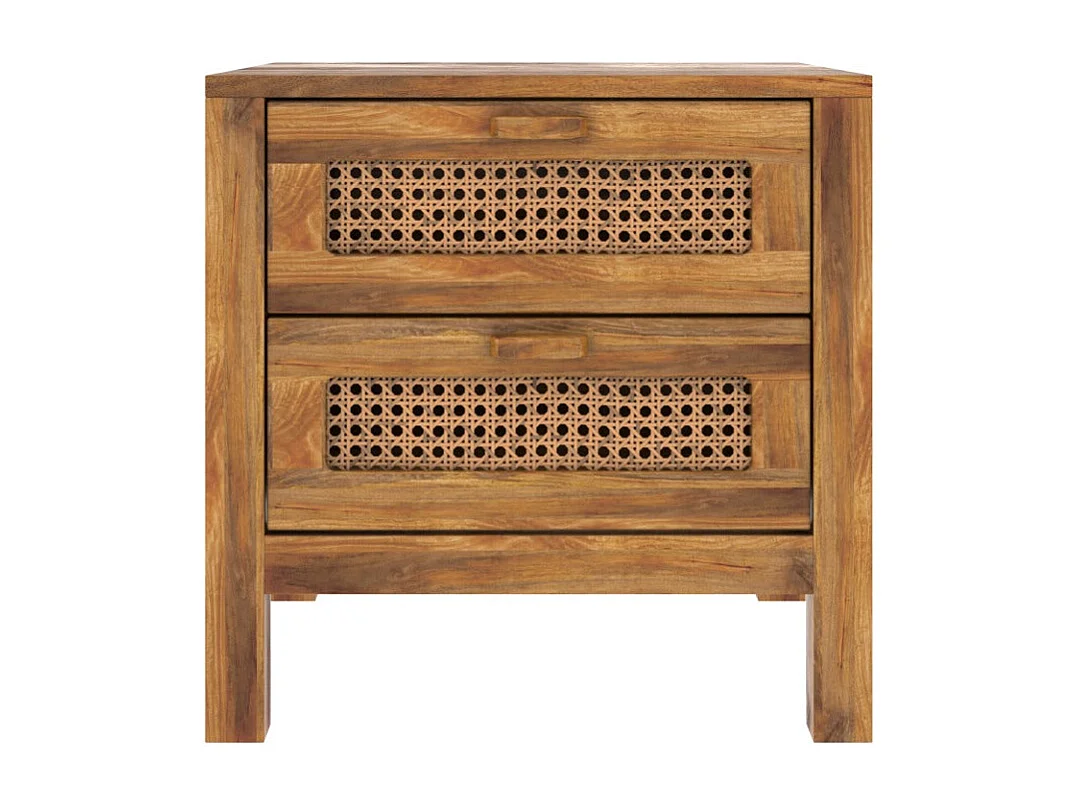 Table de chevet 2 tiroirs en cannage - Tiki