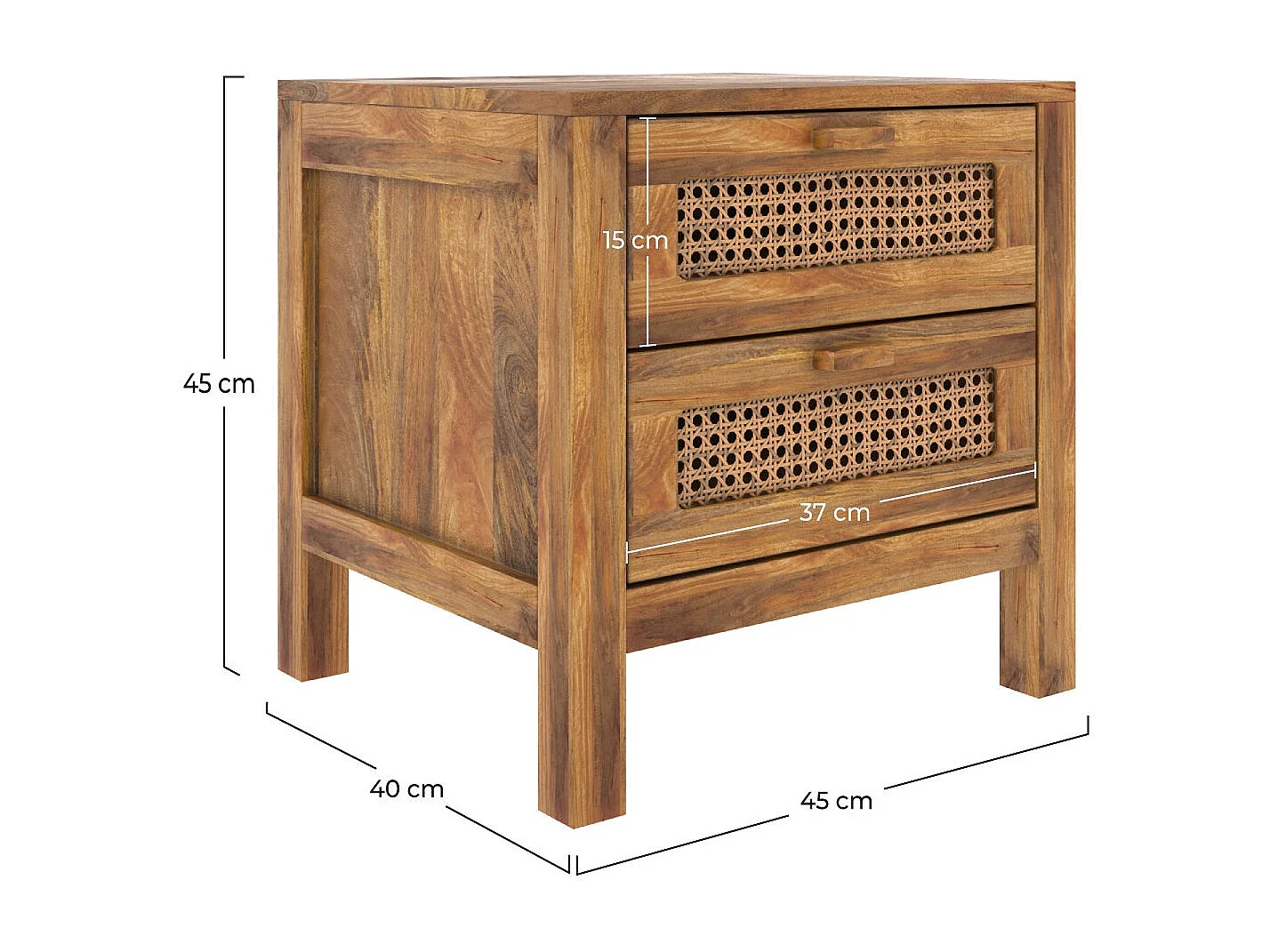 Table de chevet 2 tiroirs en cannage - Tiki