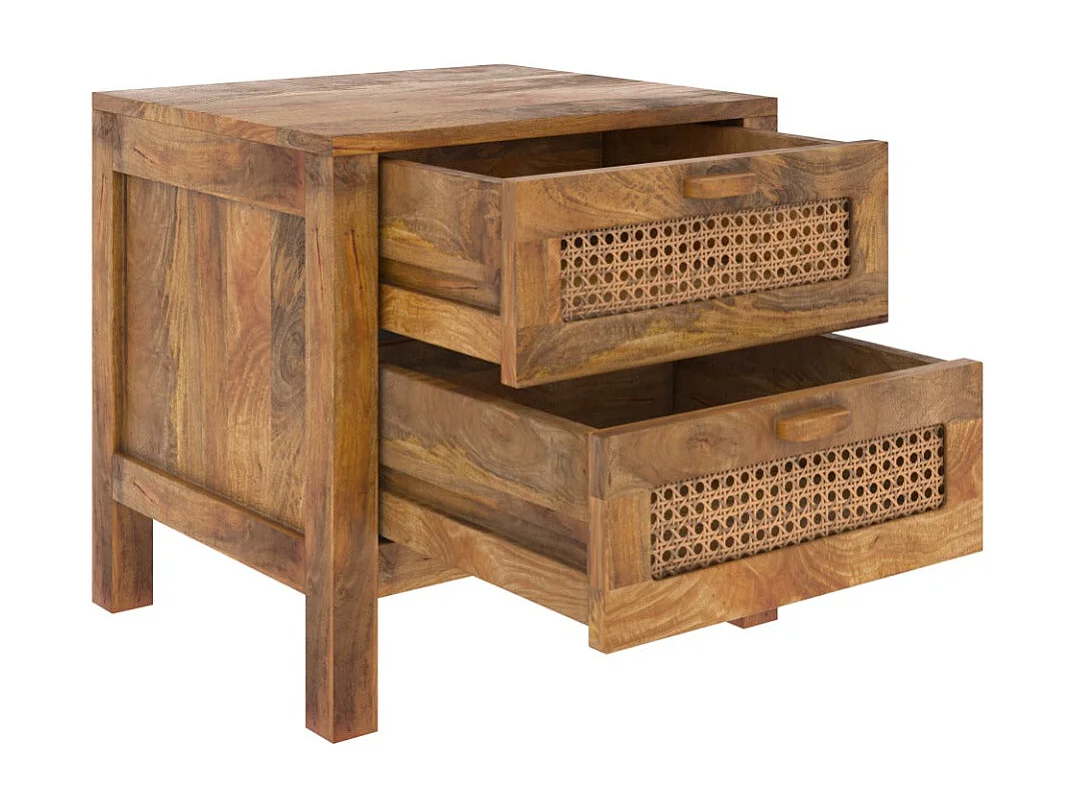 Table de chevet 2 tiroirs en cannage - Tiki