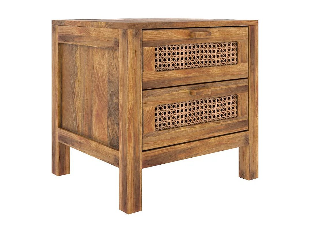 Table de chevet 2 tiroirs en cannage - Tiki