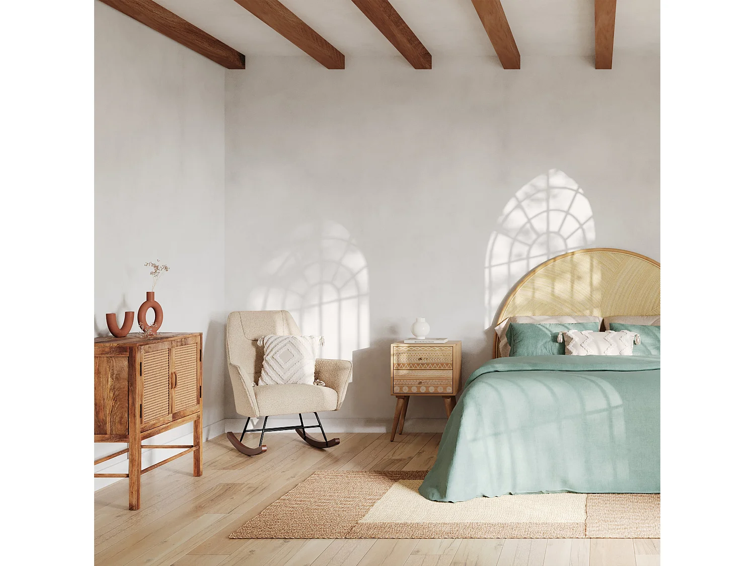 Buffet 2 portes en cannage - Tiki