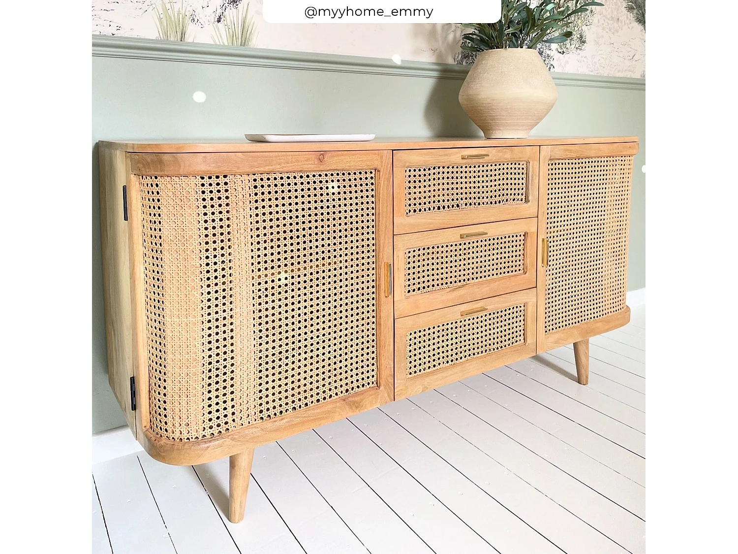 Buffet 2 portes et 3 tiroirs en cannage - Wava