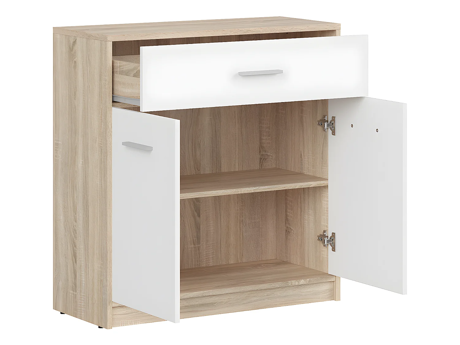 Cassettiera 2 ante 1 cassetto Ewen marrone e bianco 84cm