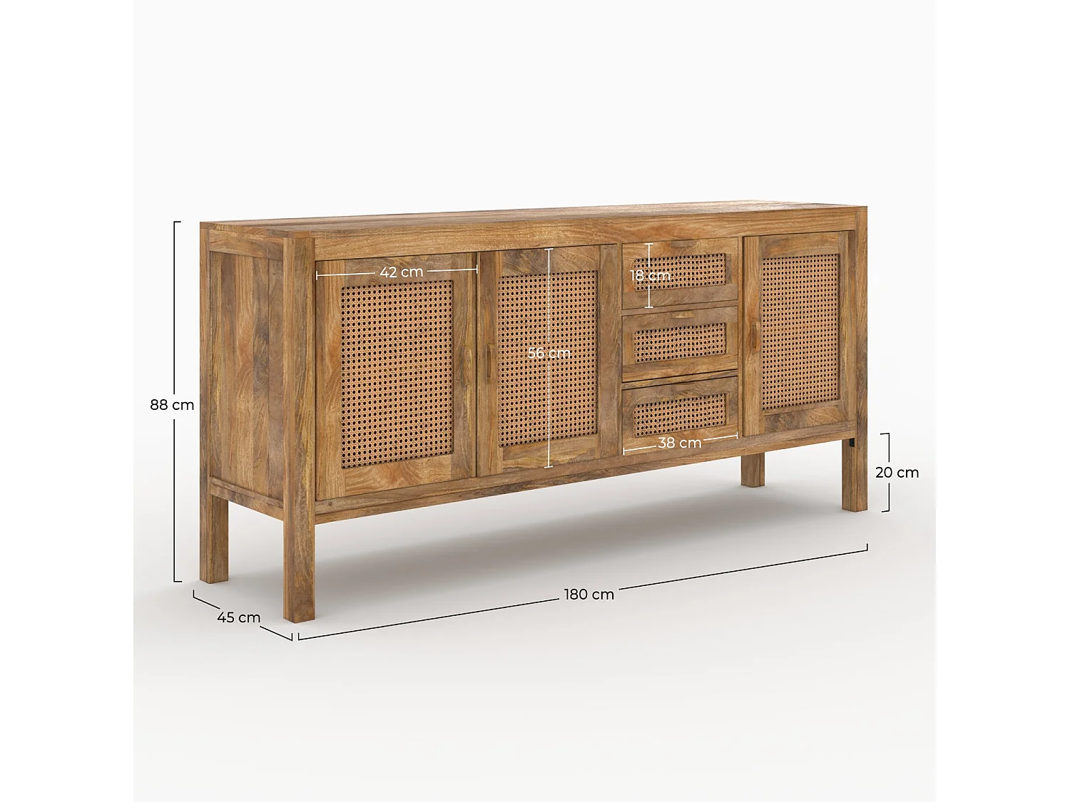 Aparador de 3 puertas y 3 cajones en caña - Tiki