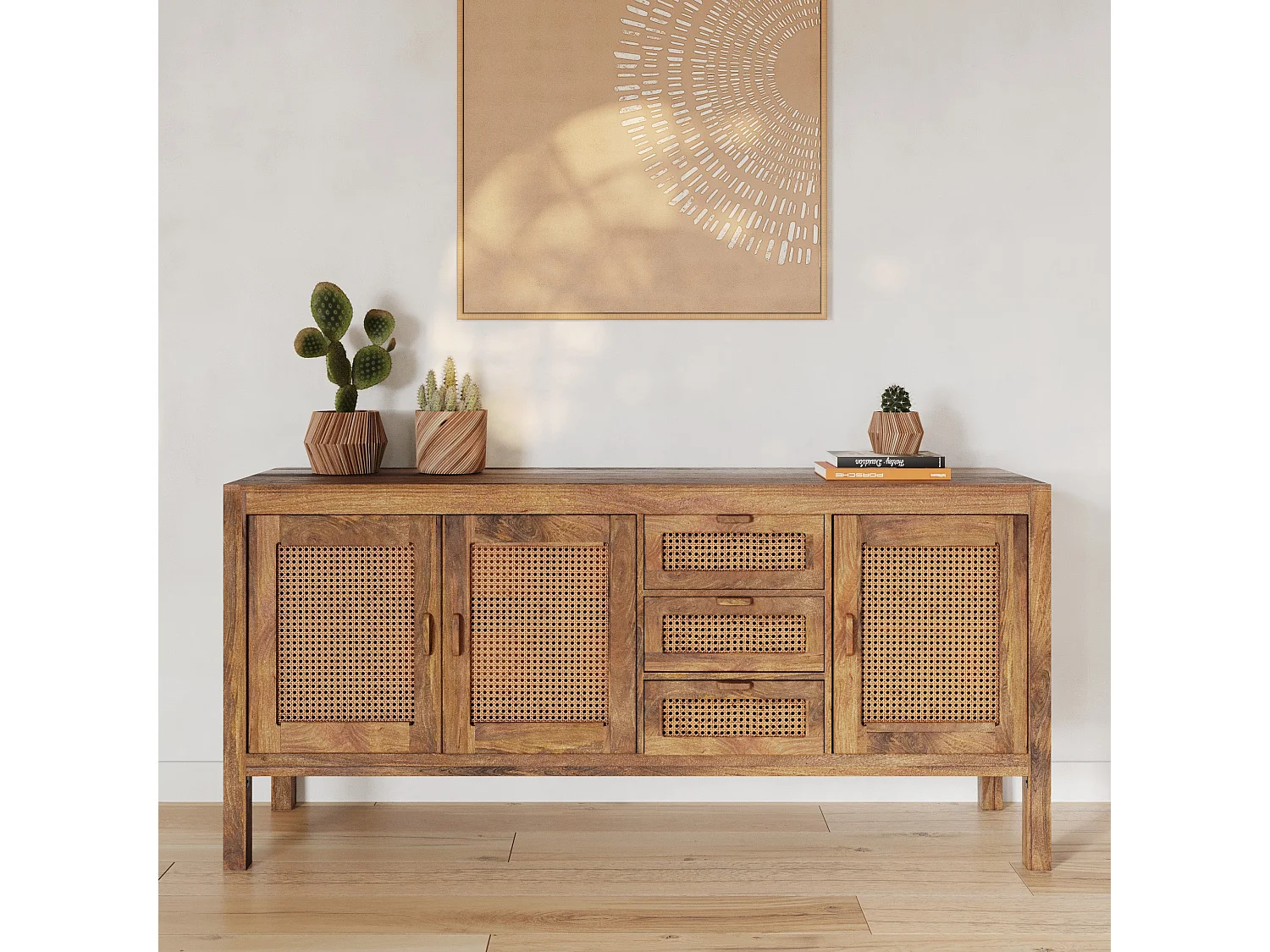 Aparador de 3 puertas y 3 cajones en caña - Tiki