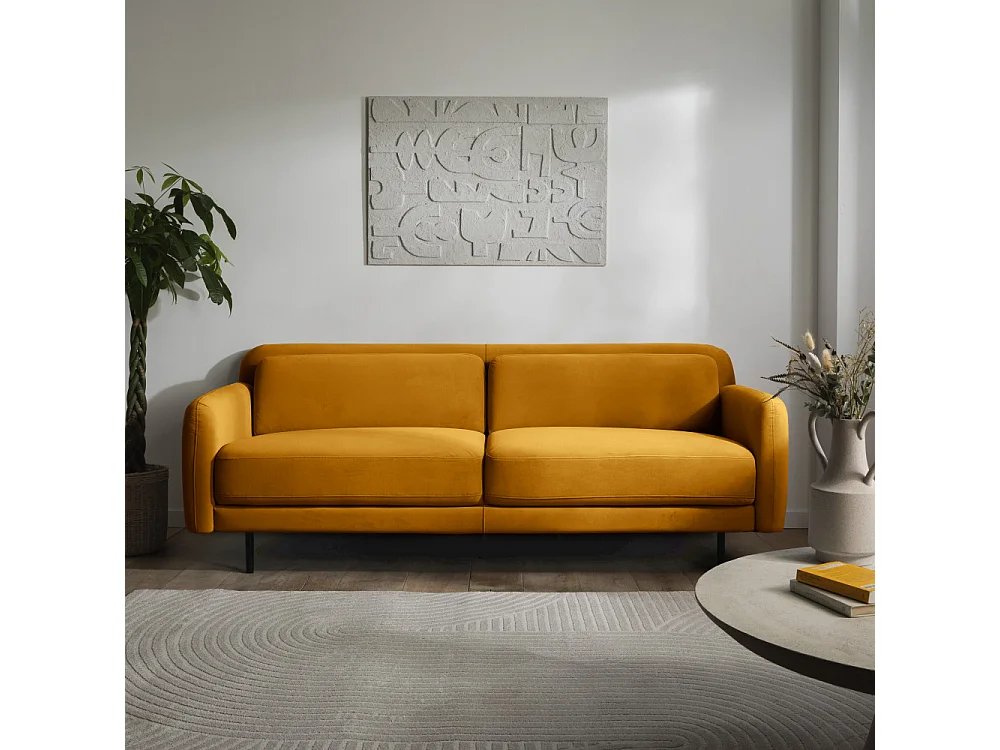 Hani - Canapé 3 places en velours L210cm - Couleur - Jaune moutarde