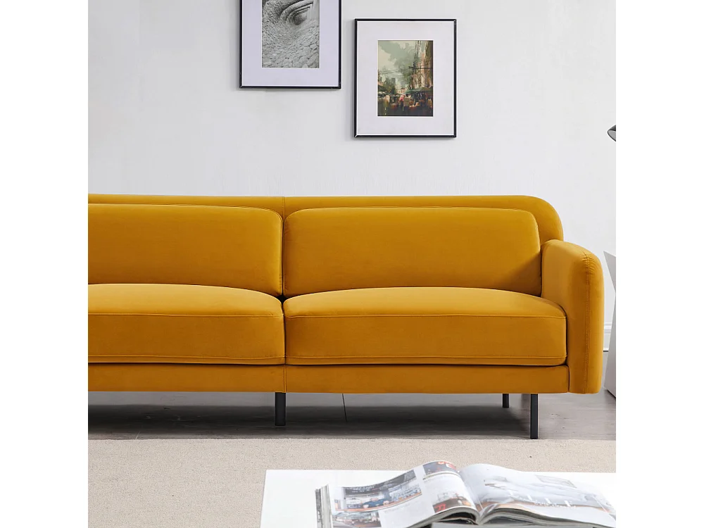 Hani - Canapé 3 places en velours L210cm - Couleur - Jaune moutarde