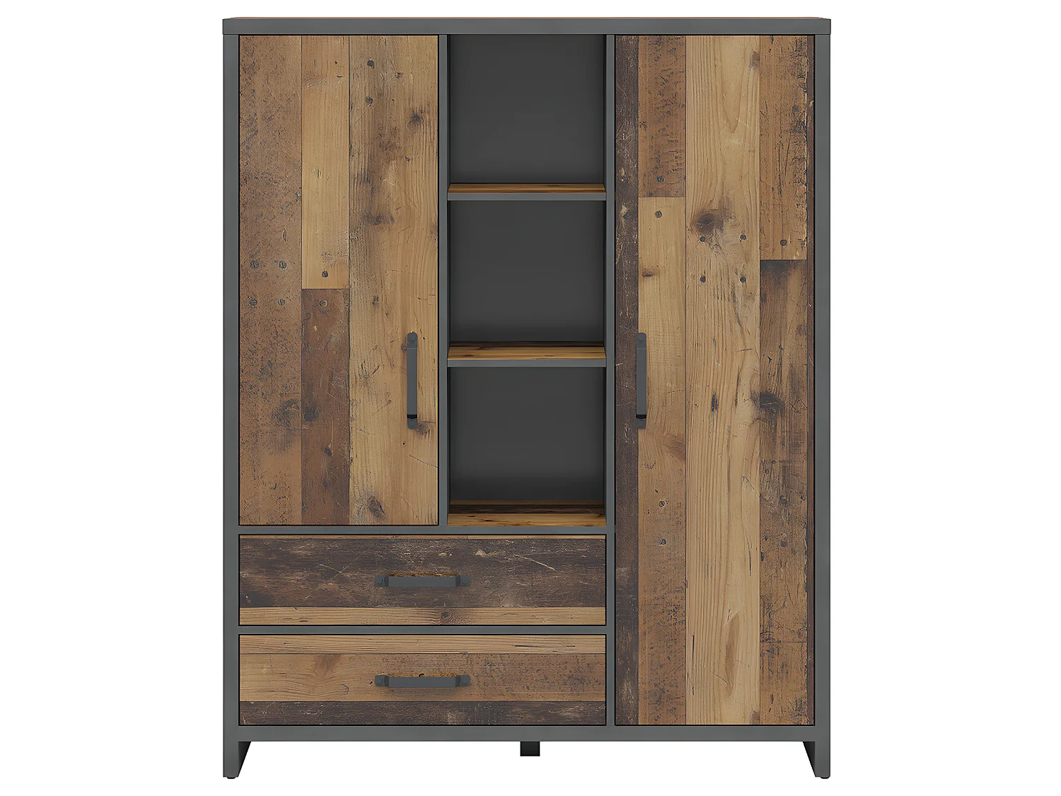 Bibliothèque 2 portes 2 tiroirs Paul Bois et Gris anthracite