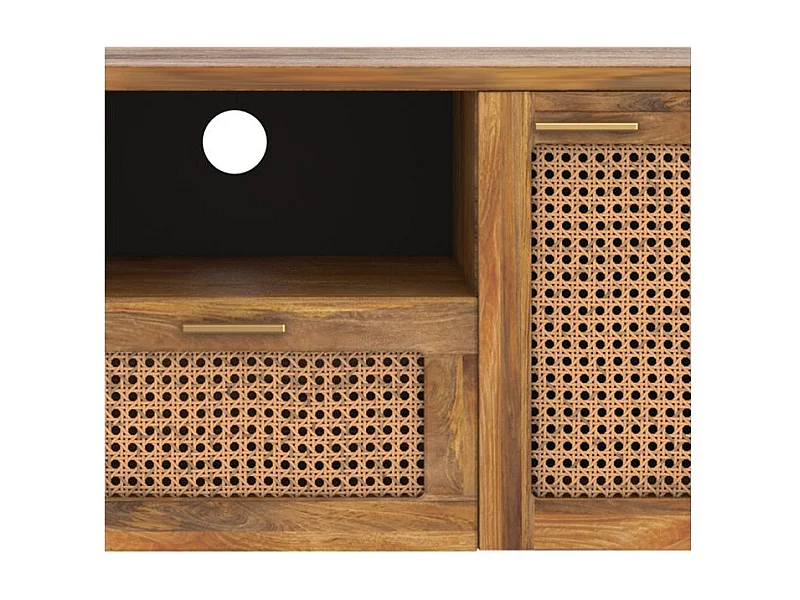 Meuble TV en bois de manguier et cannage 145 cm - Wava