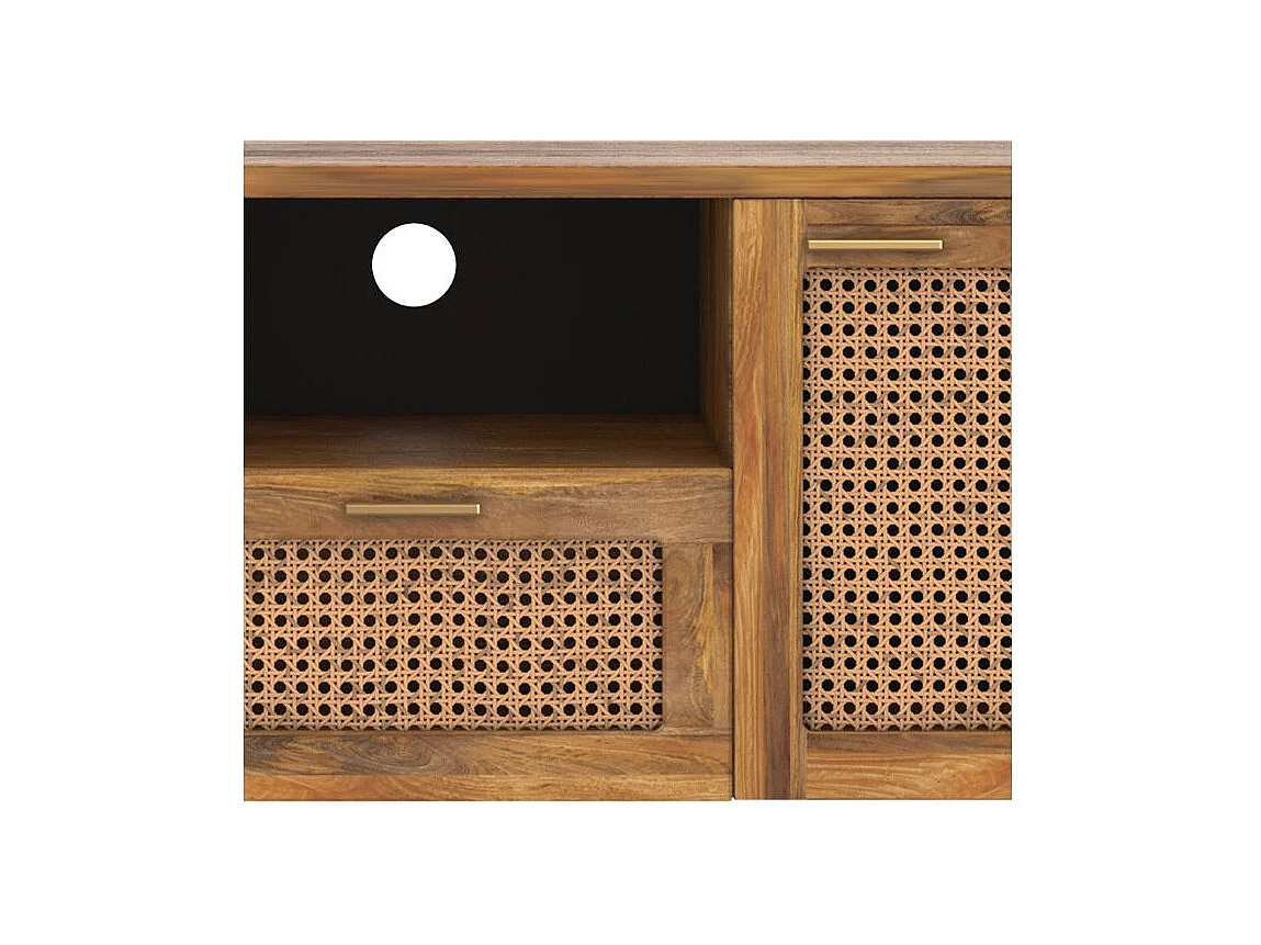 Porta TV con 2 ante, 1 cassetto e 1 nicchia in legno di canna 145 cm - Wava