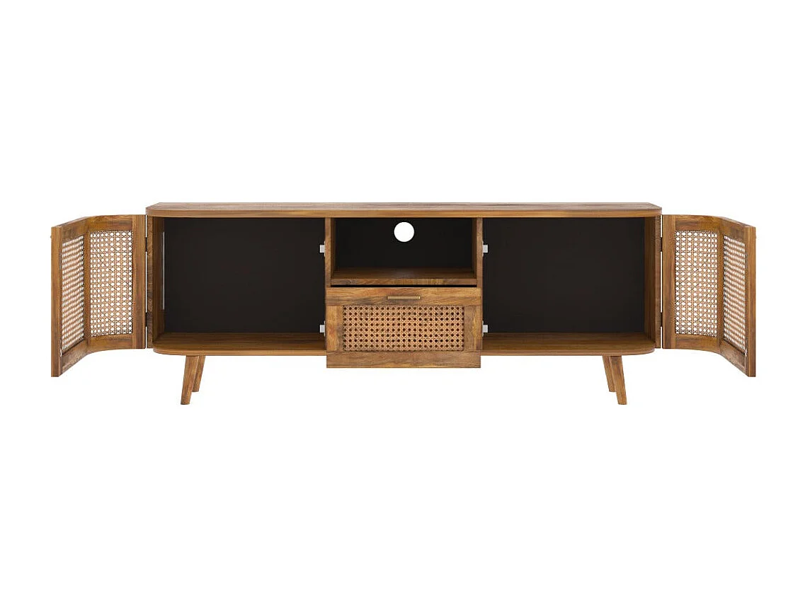 Porta TV con 2 ante, 1 cassetto e 1 nicchia in legno di canna 145 cm - Wava