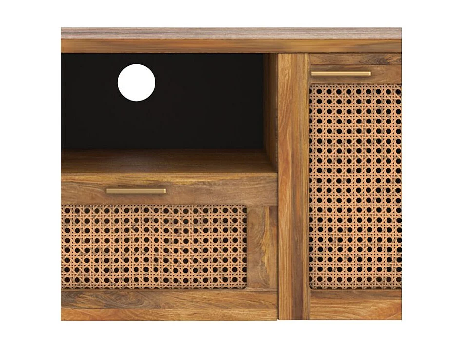 Porta TV con 2 ante, 1 cassetto e 1 nicchia in legno di canna 145 cm - Wava