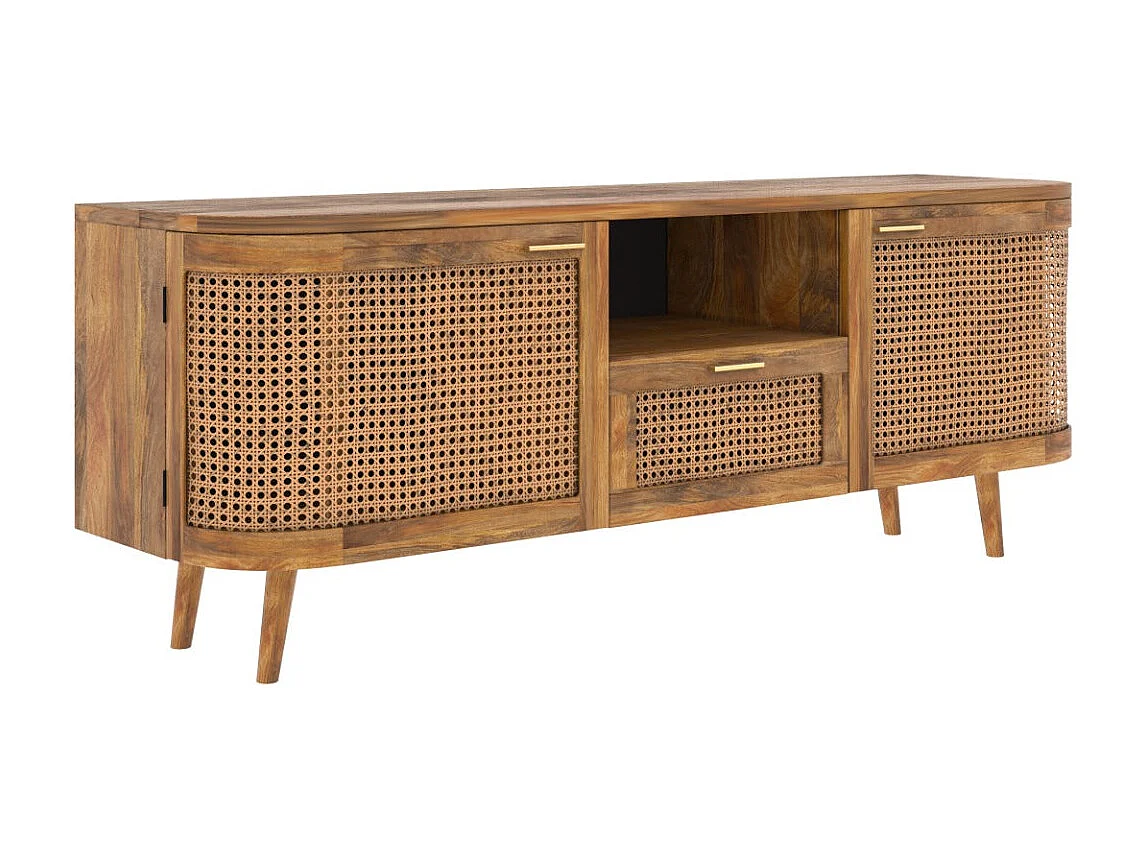 Porta TV con 2 ante, 1 cassetto e 1 nicchia in legno di canna 145 cm - Wava